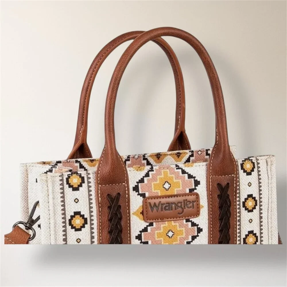 New‎ Wrangler Aztec Canvas Tote Crossbody Bag Coffee Brown Southwestern Purse